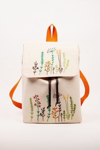 Fabric Craft Bag Sırt Çantas Kanvas Nakışlı Ayarlanabilir Krem Rengi Krem