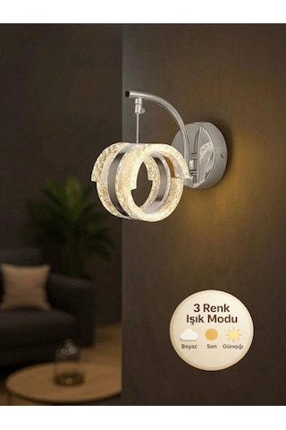 Aurea Model Tekli Gümüş 3 Renk Oturma Yatak Mutfak Çocuk Mutfak Odası Modu Led Aplik Gümüş