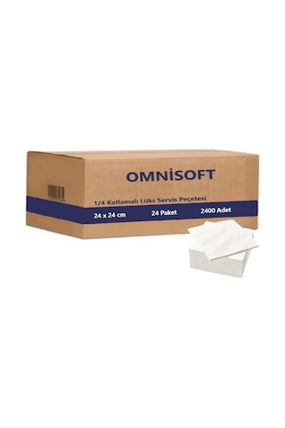 Omnisoft 24 x 24 CM 1/4 Çift Katlı Lüks Servis Peçetesi Beyaz 24 Paket 2400 Adet