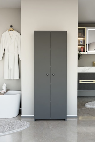 Alpaevmobilya Çok Amaçlı 2 Kapaklı 5 Raflı 150 Cm Banyo Dolabı Organizer Düzenleyici Ve Çamaşır Odası Dolabı Antrasit