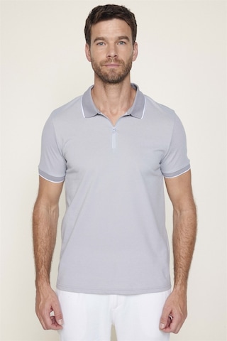 Tudors Erkek Slim Fit Dar Kesim Pamuklu Fermuarlı Gri Polo Yaka Tişört-27588-Gri