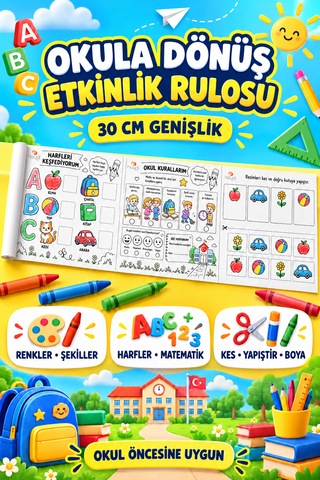 Haydi Dekor Okula Dönüş Boyama Rulosu 30 Cm 4 Metre Okul Öncesi Etkinlik Kağıdı, Eğitici Boyama Rulosu Ve Okula Hazırlık 1 Adet