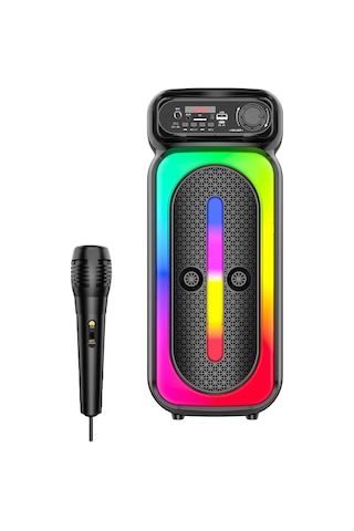 Karaoke Mikrofonlu Bluetooth Hoparlör Led Işıklı Taşınabilir Kablosuz Müzik Çalar