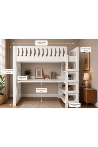 Ranza Çalışmalı Kıtaplıklı Beyaz 1.sınıf Mdf 190 90cm 90 x 190