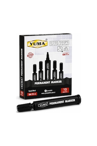 Mavi Permanent Marker Koli Kalemi 12 Li Paket 3 Mm Kesik Uç Siyah