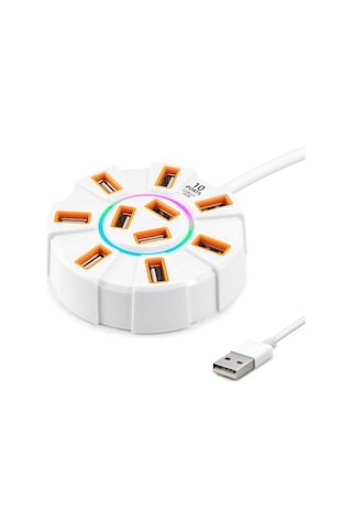 Usb Hub Rgb 10 Port 480 Mbps 1.2 M Beyaz Hdx7034 Evimdeyokyok