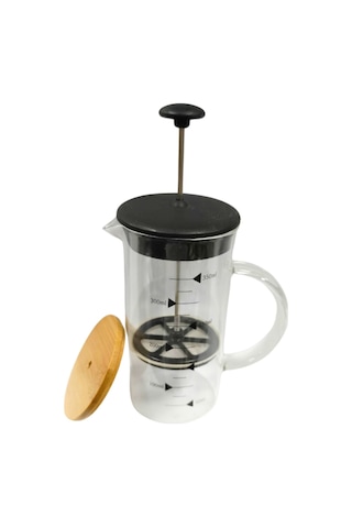 Ahşap Kapaklı French Press 350 Ml Bitki Çay Demleme Kupası Çift Kapaklı Ahşap Ve Plastik Kapak Kahve