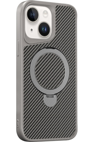 Teleplus Apple Uyumlu iPhone 14 Kılıf Karbon Fiber Magsafeli 360 Dönerli Standlı Alp Kapak