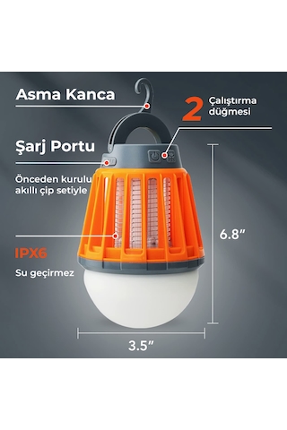 Bix Kl-01 Sivrisinek Kovucu Elektrikli Şarj Edilebilir Lamba - Turuncu