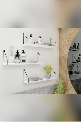 Duvar Rafı Kitaplık Mutfak Banyo Yaşam Alanı 3 'lü Set 15 X 40 Cm Beyaz