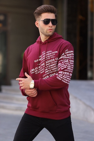 Madmext Bordo Baskılı Kapüşonlu Sweatshirt 6009 Bordo