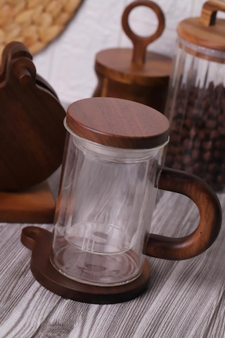 Mien Akasya Bardak Altlığı Set Standlı Kahverengi