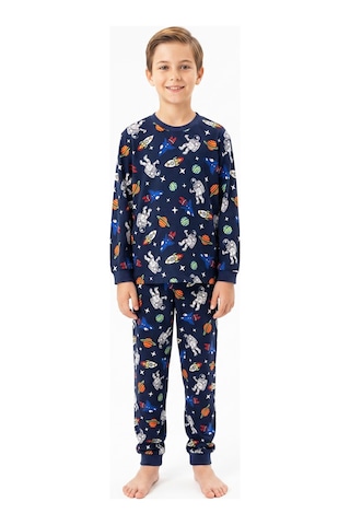 Modanino %100 Pamuk Erkek Çocuk Pijama Takımı 8-13 Yaş 12735ıs Koyu Lacivert