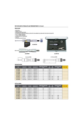 Fett As-208080 3-4 mm Asimeto Dijital 2 Ve 3 Nokta Temaslı İç Çap Mikrometresi