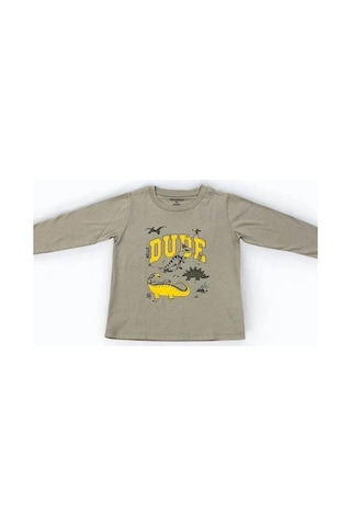 Divonette Erkek Çocuk Dinazor Baskılı Uzun Kollu T-shirt-15088 Gri