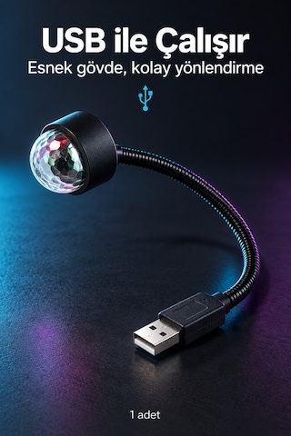 Usb Sese Duyarlı 8 Modlu Rgb Led Atmosfer Işığı Esnek Gövde Çok Renkli