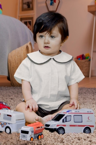 Totzee Keten Bebe Yaka Pileli Üst Fildişi