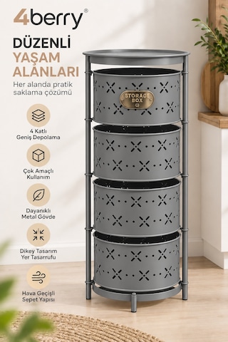 4 Katlı Metal Çok Amaçlı Düzenleyici Sepet Mutfak Sebzelik, Oyuncak, Banyo Ve Ev Organizeri Antrasit
