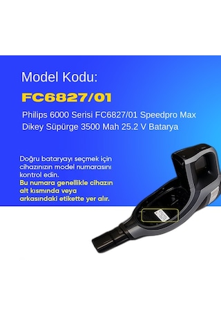 Philips 6000 Serisi Fc6827/01 Speedpro Max Dikey Süpürge 3500 Mah 25.2 V Batarya Uyumlu Uzun Ömürlü Maksimum Performans Pil