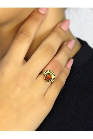 Doğal Taş Akik Yuvarlak Doğal Taşlı Antik Model Kadın Ayarlanabillir Yüzük Euy82a Kırmızı