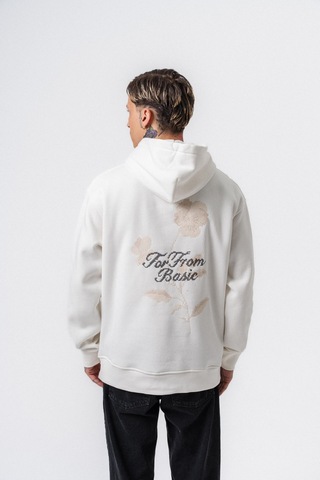 Respire Erkek Far From Basic Nakışlı Kapüşonlu Oversize Hoodie Ekru