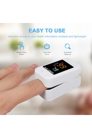 Vkemall Pulse Oksimetre Parmak Ucu Klipsli Nabız Oksimetresi L-ed Renkli Ekran Mini Spo2 Monitörü Oksije Beyaz