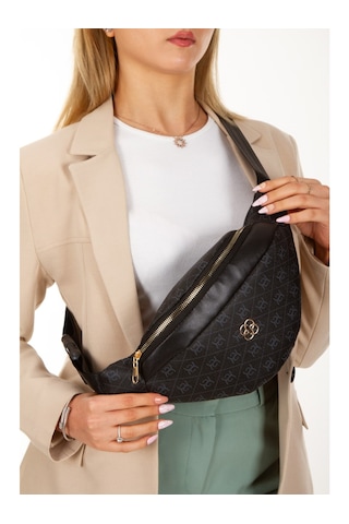 Newish Polo Kadın Desenli Çapraz Omuz Askılı Bel Omuz Çanta Siyah