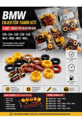 Bmw E30 E34 E36 E39 E46 Enjektör Tamir Kiti M43 M50 M52 M54 Bosch Tip Benzinli 6 Adet 0