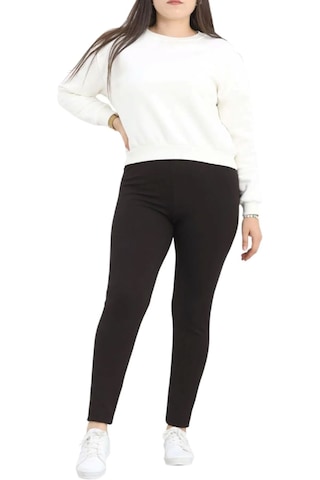 Dar Kalıp Yüksek Bel Fitilli Tayt Siyah