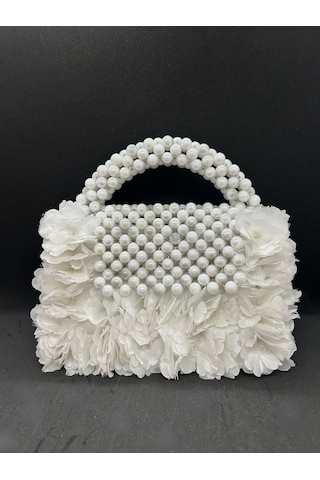 Luti Design Çiçekli Sedefli İnci Çanta- Pearl Bloom Collection Açık Gri