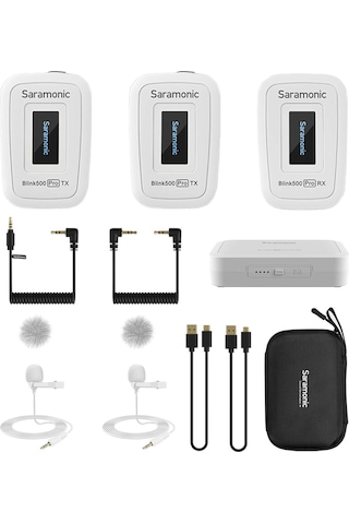 Saramonic Yükseltilmiş Blink500 Pro Dslr Video Kamera İçin Çift Kanallı Kablosuz Yaka Mikrofonu Android Apple Uyumlu iPhone Tablet Pc Bilgisayar Kaydı Facebook Youtube Podcast Vlog Röportajı Beyaz