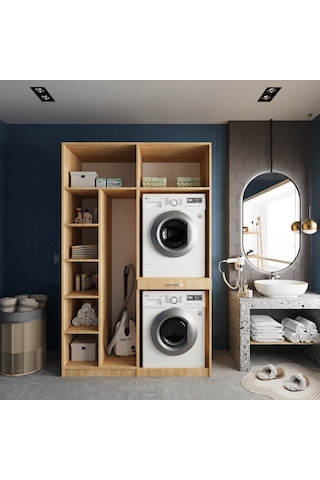 Megan Çamaşır Ve Kurutma Makinesi Dolabı Banyo Dolabı Meşe Meşe