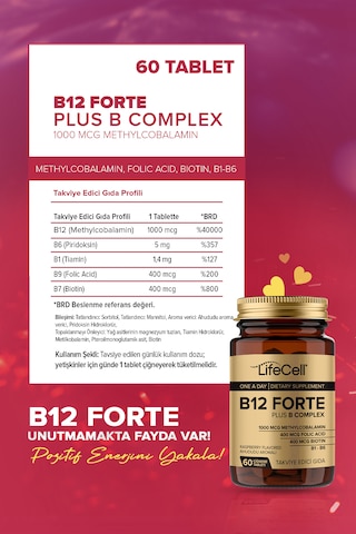 Lifecell Vitamin B12 1000 Mcg Metilkobalamin B Kompleks 60 Çiğneme Tablet