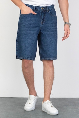 HLT Jeans Erkek Koyu Mavi Baggy Fit Rahat Kesim %100 Pamuk Denim Loose Jeans Kot Şort Arthur-Kymavi 001