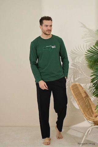 Formo Erkek %100 Pamuk Uzun Kollu Baskılı Kaliteli Pijama Takımı Yeşil