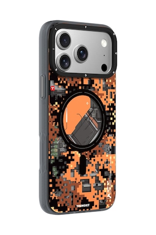 Apple Uyumlu iPhone 17 Pro Max Kılıf M-safe Şarj Özellikli Youngkit Camouflage Sykell Serisi Kapak Turuncu Turuncu