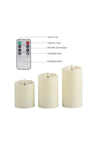 Plentiful Alevsiz Titreyen Led Mum Büyük Boy 3lü Set Kumandalı Beyaz