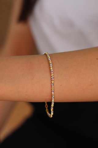 Üç Renk Yaldızlı Toplu Dorika Model 925 Ayar Gümüş Kadın Bileklik 201024250 Gümüş
