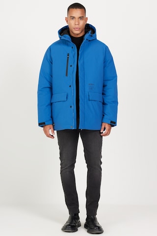 Ac&Co / Altınyıldız Classics Erkek Saks Kapüşonlu Dik Yaka Standart Fit Kaban Saks Mavi