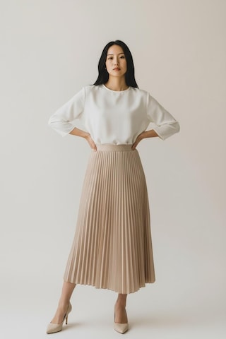 Pileli Pamuklu Dokuma Viskon Kışlık Etek 95 Cm - 38-48 CAMEL