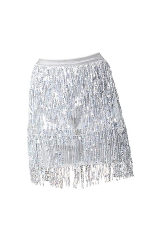 Fastbuy Kadınlar İçin Homyl Parti Rave Payet Püskül Etek Boho Moda Arjantin Gri Gri