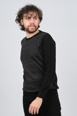 Çizgi Triko Erkek Bisiklet Yaka Desenli Kazak 42554225 Siyah Siyah