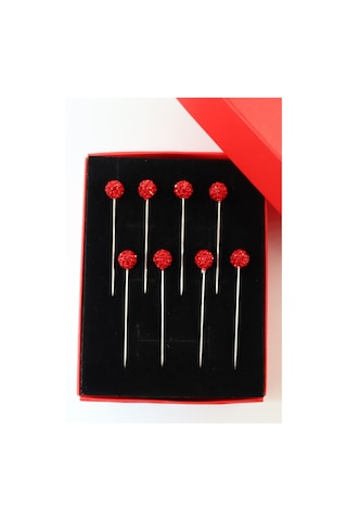 Numetal 8 Li Kırmızı Taşlı Eşarp İğnesi. Şal İğnesi. Türban İğnesi. Başörtü İğnesi. Eşarp Ve Şal İğnesi. Gümüş