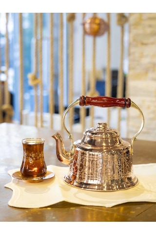 İşlemeli Maraş Demlik Parlak Bakır Uçlu Bakır
