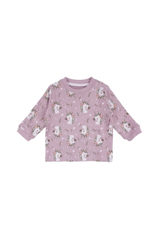 Bebegen Kız Bebek Mor Unicorn Baskılı Pijama Takımı Çok Renkli