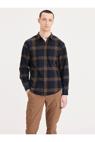 Dockers Minimalist Kareli Uzun Kol Erkek Gömlek - Günlük Şıklık Mavi