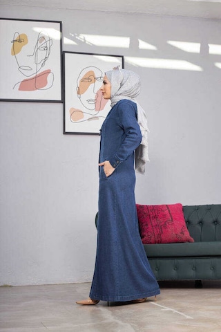 Neways 6509-denim Kapşonlu Ferace Koyu Mavi Koyu Mavi