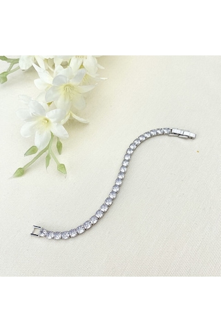 Su Yolu Bileklik Kare Kesim Pırlanta Modeli 5 Mm Zirkon Taş Silver Gümüş