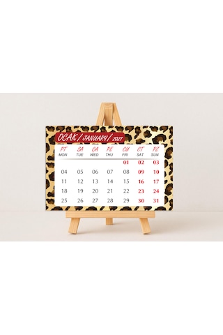 2027 Leopar Masa Takvimi 10x15 Cm Ebat-mini Şövalesi İle Birlikte Diğer