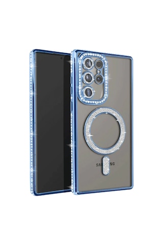 Samsung Galaxy Uyumlu S25 Ultra Kılıf Joke Simli Magneticsafe Kılıf - Mavi